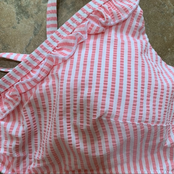 NEW XL Aerie Striped Ruffle Bikini Swim Top Pink White Extra Large - Picture 3 of 7